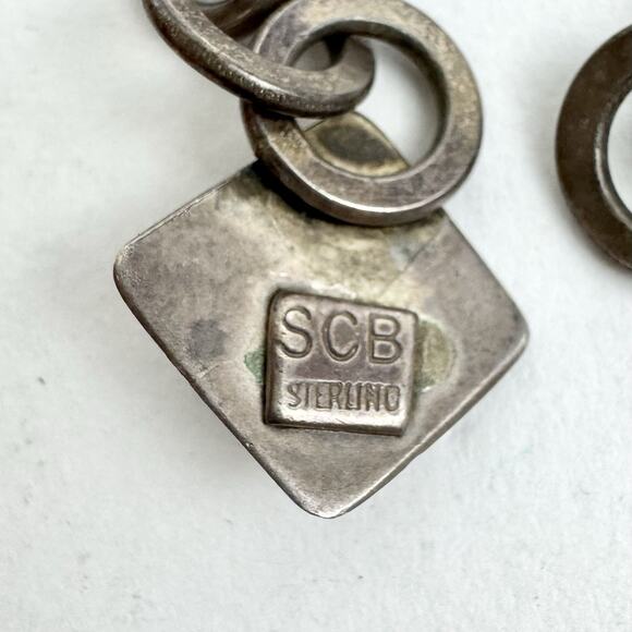 Vintage SCB Earrings 925 Sterling Silver Real Amethyst Purple Yellow Stone Chain - Picture 9 of 13